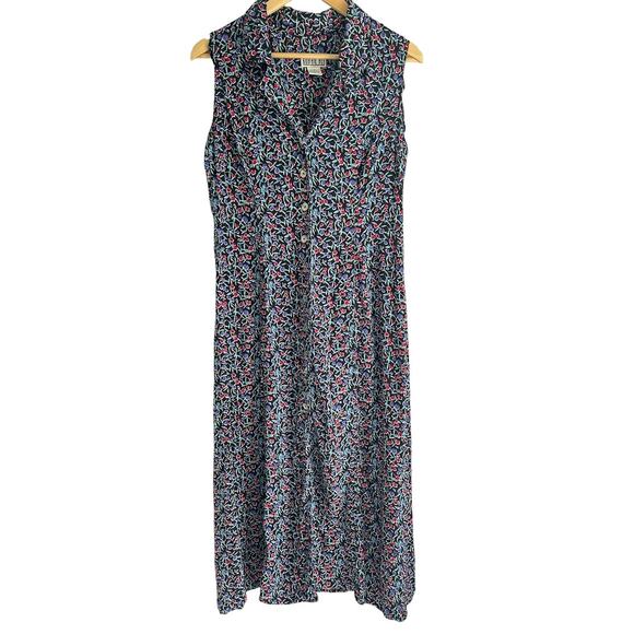 Vintage 90s Robbie Bee Size 12‎ Floral Print Sleeveless Button Up Maxi Dress - Picture 1 of 6